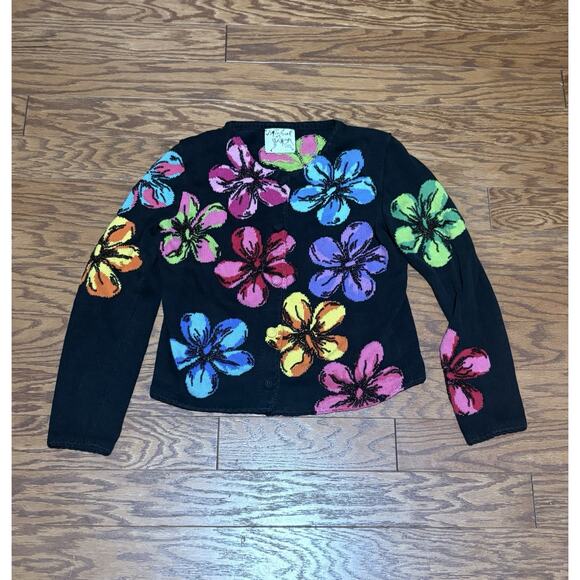 Vintage Michael Simon Women's Black Floral Embroidered Cardigan Sweater, Sz M - Picture 1 of 5